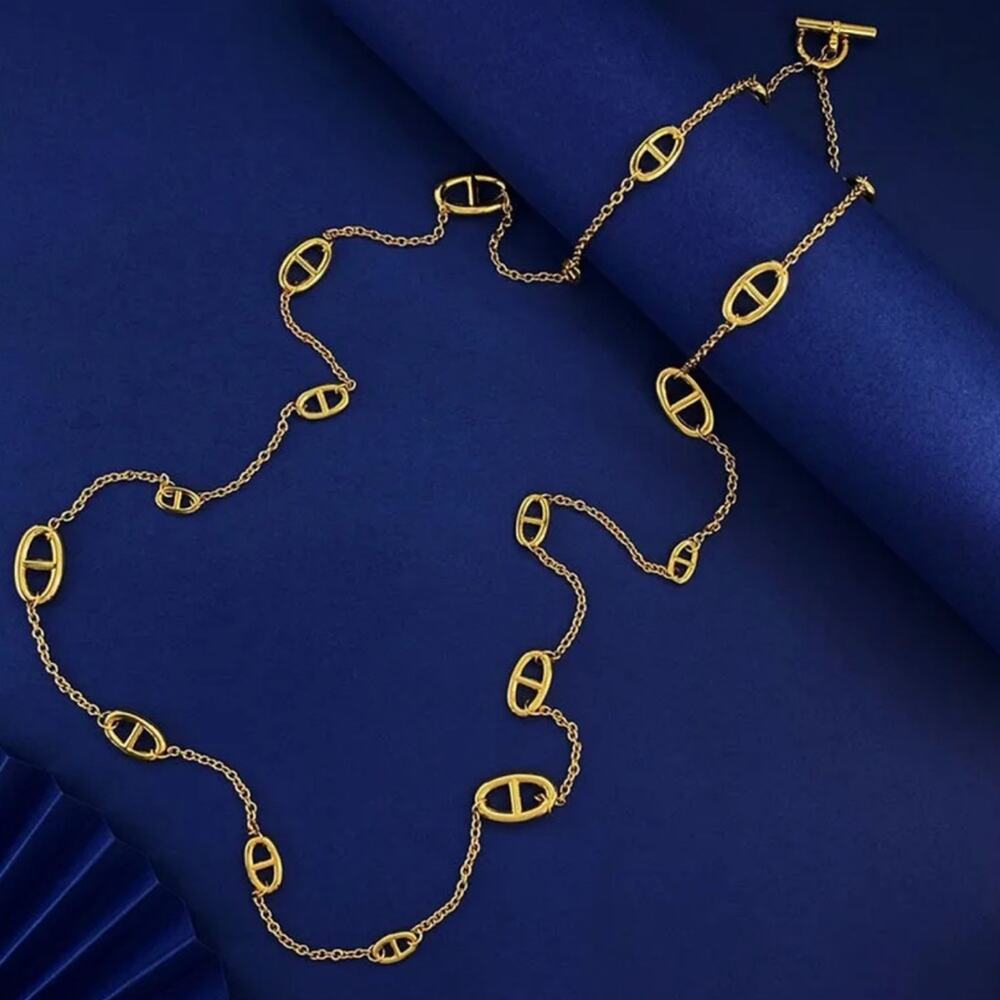 Gold Pig Nose Multilayer Necklace Bracelet Set Stainless Steel Gold Plated - Picture 9 of 12
